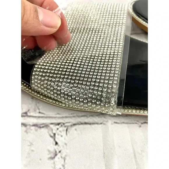 Rhinestone Clear One Band Slip On Sandals Flats Sz 10.5 EU 43 - Picture 5 of 7